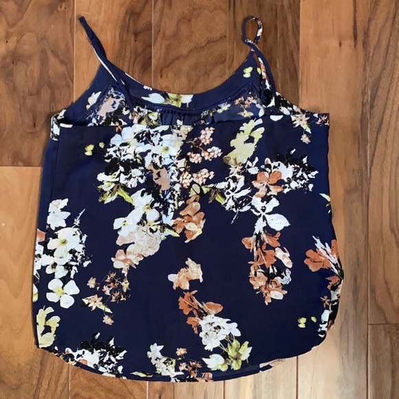 Navy floral dressy spaghetti strap tank blouse - Picture 4 of 5